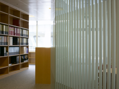 Office Life And Interiors Part Two, Glass Wall And Shelving by Tim Mitchell Pricing Limited Edition Print image