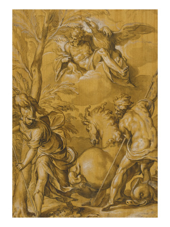 Athena Plante Un Olivier, Poseidon Fait Jaillir Un Lac Sale Devant Zeus by Paolo Farinati Pricing Limited Edition Print image