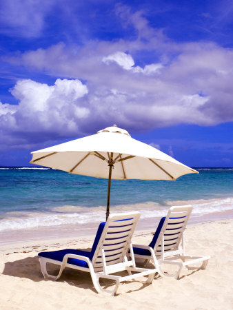 Umbrellas On Dawn Beach, St. Maarten, Caribbean by Michael Defreitas Pricing Limited Edition Print image