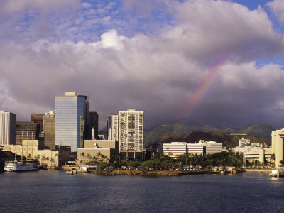 Skyscrapers And Sailing Ships, Honolulu Harbor, Hawaii, Usa by Jerry Ginsberg Pricing Limited Edition Print image