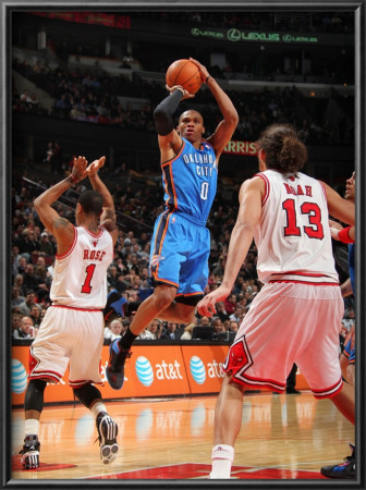 Oklahoma City Thunder V Chicago Bulls: Russell Westbrook, Derrick Rose And Joakim Noah by Joe Murphy Pricing Limited Edition Print image