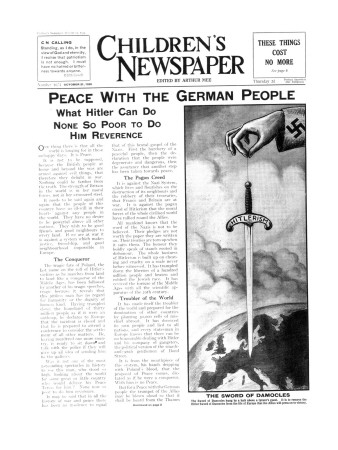 Peace With The German People, Front Page Of 'The Children's Newspaper', October 1939 by English School Pricing Limited Edition Print image
