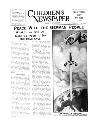 Peace With The German People, Front Page Of 'The Children's Newspaper', October 1939 by English School Pricing Limited Edition Print image