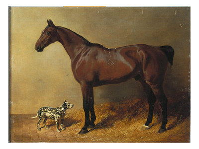 A Bay Hunter And A Spotted Dog In A Stable Interior, 1846 by John Frederick Herring Snr Pricing Limited Edition Print image