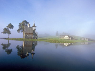 Porzhensky Pogost Graveyard & C17th St. George Church In Glazovo Village In Mist, Russia by Igor Shpilenok Pricing Limited Edition Print image