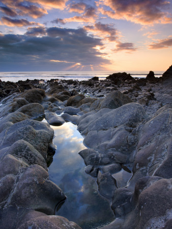 Rockpool And Sunset At Sandymouth, Cornwall, England by Adam Burton Pricing Limited Edition Print image