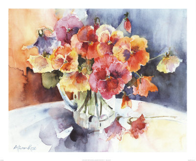Pansies In Vase With Handle On Left by Alison Rose Pricing Limited Edition Print image