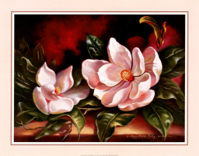 Magnolias On Red I by Peggy Thatch Sibley Pricing Limited Edition Print image