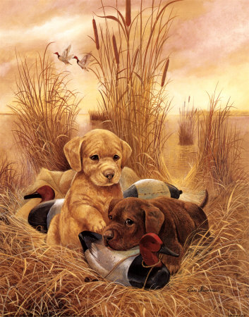 Lab Pups With Decoys by Ruane Manning Pricing Limited Edition Print image