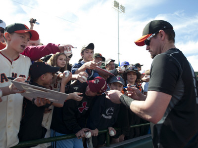 Arizona Diamondbacks V San Francisco Giants, Scottsdale, Az - February 25: Aubrey Huff by Rob Tringali Pricing Limited Edition Print image