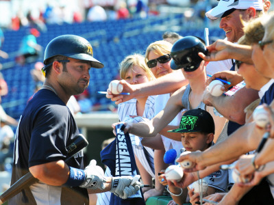 New York Yankees V Philadelphia Phillies, Clearwater, Fl - February 27: Nick Swisher by Al Messerschmidt Pricing Limited Edition Print image