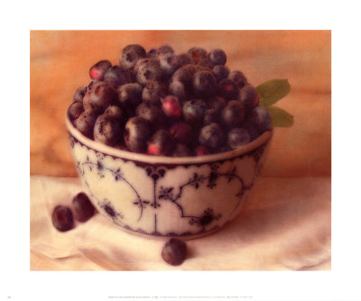 Blueberries In Blue And White Bowl by Sally Wetherby Pricing Limited Edition Print image