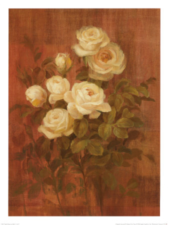 Peach Roses On Red I by Danhui Nai Pricing Limited Edition Print image