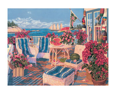 Blue Stripes & Begonias by John Atwater Pricing Limited Edition Print image