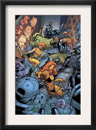 Avengers: The Initiative #26 Group: Tigra, Ultragirl, Gauntlet And Justice Jumping by Rafa Sandoval Pricing Limited Edition Print image