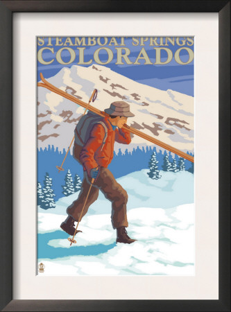 Skier Carrying - Steamboat Springs, Colorado, C.2008 by Lantern Press Pricing Limited Edition Print image