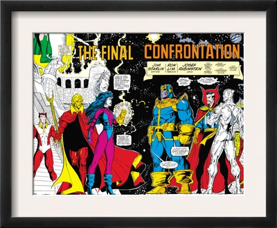 Infinity Gauntlet #6 Group: Thanos, Nebula, Adam Warlock, Silver Surfer And Dr. Strange Fighting by George Perez Pricing Limited Edition Print image