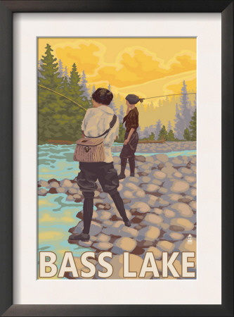 Bass Lake, California - Women Fishing, C.2009 by Lantern Press Pricing Limited Edition Print image
