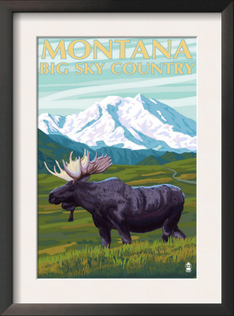 Moose And Mountain - Montana Big Sky Country, C.2009 by Lantern Press Pricing Limited Edition Print image