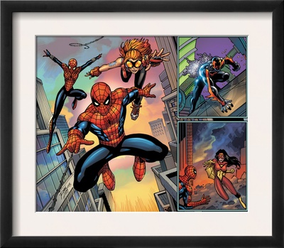Spider-Man Family #1 Cover: Spider-Girl, Spider-Man, Arana And Spider Woman Fighting by Ron Lim Pricing Limited Edition Print image