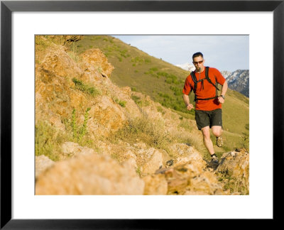 Man Taking A Sip Of Water Whilst Trail Running On The Mount Olympus Trail, Wasatch Mountains, Usa by Mike Tittel Pricing Limited Edition Print image