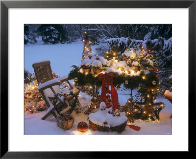 Christmas Decorations On A Snowy Terrace by Elke Borkowski Pricing Limited Edition Print image