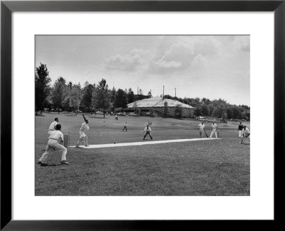 Batter Up, Ball In Play During A Game Of Cricket by Peter Stackpole Pricing Limited Edition Print image
