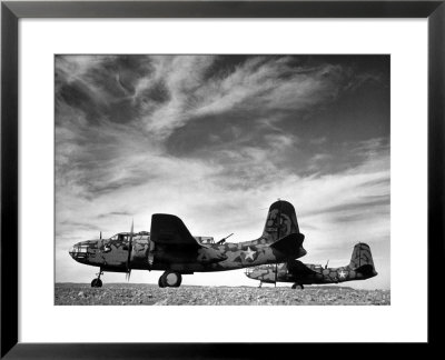 Two Camouflaged A-20 Attack Planes Sitting On Airstrip At American Desert Air Base, Wwii by Margaret Bourke-White Pricing Limited Edition Print image