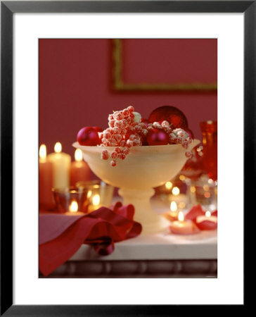 Glass Bowl Of Berries & Xmas Baubles As Table Decoration by Luzia Ellert Pricing Limited Edition Print image