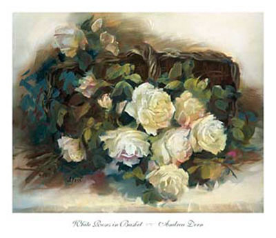 White Roses In Basket by Andrea Dern Pricing Limited Edition Print image