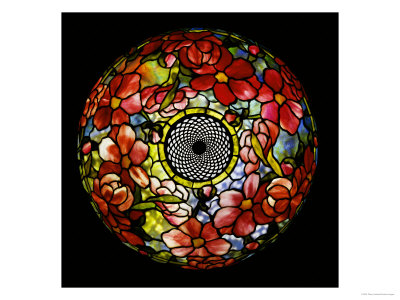 Overhead View Of A Peony Leaded Glass And Bronze Table Lamp by Tiffany Studios Pricing Limited Edition Print image