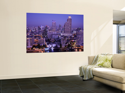 Thailand, Bangkok, City Skyline And Chao Phraya River At Night by Steve Vidler Pricing Limited Edition Print image