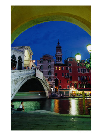 Rialto Bridge At Night, Venice, Veneto, Italy by Roberto Gerometta Pricing Limited Edition Print image
