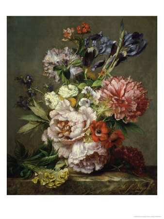 Irises, Peonies And Other Flowers In A Vase by Lodewijk Johannes Nooijen Pricing Limited Edition Print image