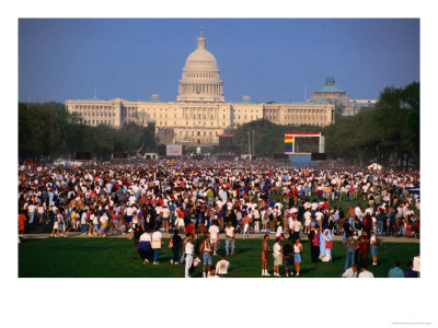 Crowd Of People At Washington Mall For The Names Project Aids Memorial Quilt, Washington Dc, Usa by Rick Gerharter Pricing Limited Edition Print image
