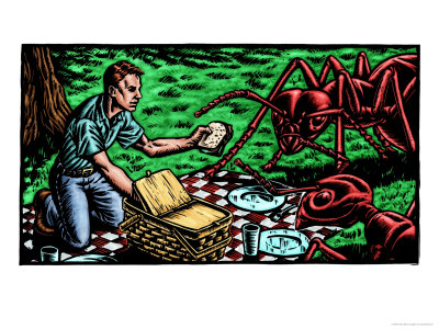 Man Picnicking With Giant Ants by Donald David Pricing Limited Edition Print image