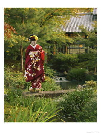 Kimono-Clad Geisha In A Park Near A Stream by Eightfish Pricing Limited Edition Print image