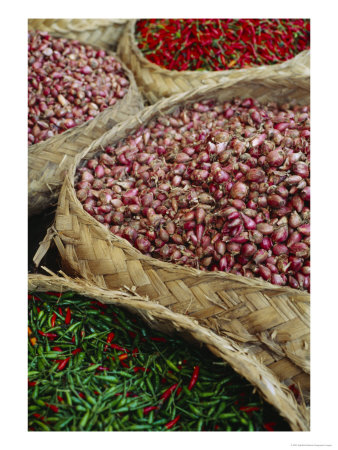 Baskets Of Chilies And Shallots In Baskets At An Open Air Market by Eightfish Pricing Limited Edition Print image