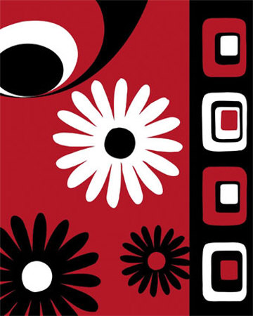 Black, White And Red Flowers With Squares by Santiago Poveda Pricing Limited Edition Print image