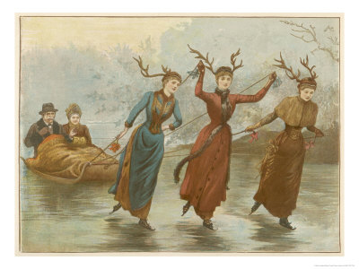 Our Reindeer Sleigh, Girls Wear Antlers To Tow The Old Couple On The Ice by Arthur Hopkins Pricing Limited Edition Print image