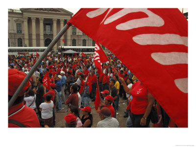 People Attending Fmln Rally In El Centro With Palacio Nacional, San Salvador, El Salvador by Anthony Plummer Pricing Limited Edition Print image