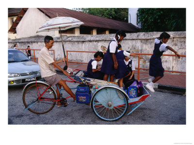 Delivering School Children By Trishaw, Georgetown, Malaysia by Richard I'anson Pricing Limited Edition Print image