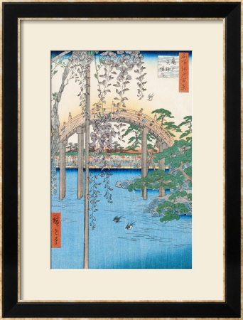 The Bridge With Wisteria Or Kameido Tenjin Keidai, Plate 57 From 100 Views Of Edo, 1856 by Ando Hiroshige Pricing Limited Edition Print image