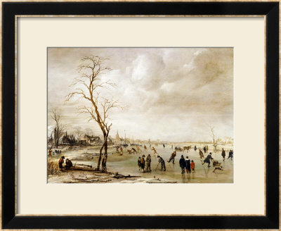 A Winter Landscape With Townsfolk Skating And Playing Kolf On A Frozen River, A Town Beyond by Aert Van Der Neer Pricing Limited Edition Print image
