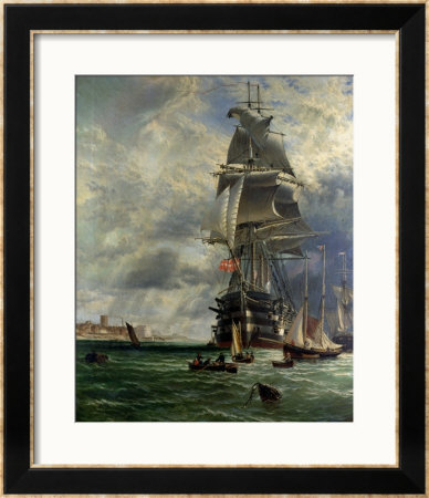 H.M.S. St. Vincent At Her Moorings Off The Entrance To Haslar Creek, Portsmouth, 1868 by Henry Thomas Dawson Pricing Limited Edition Print image