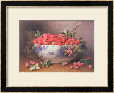 Still Life Of Raspberries In A Blue And White Bowl by William B. Hough Pricing Limited Edition Print image