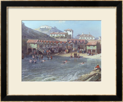 The Beginning Of Sea Swimming In The Old Port Of Biarritz, 1858 (Detail) by Jean Jacques Alban De Lesgallery Pricing Limited Edition Print image