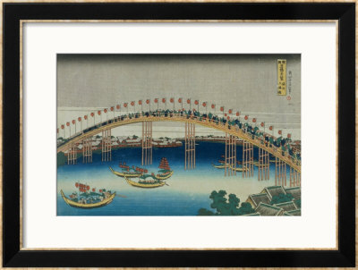 Procession Over A Bridge by Katsushika Hokusai Pricing Limited Edition Print image
