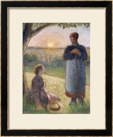 Country Women Chatting, Sunset, Eragny by Camille Pissarro Pricing Limited Edition Print image