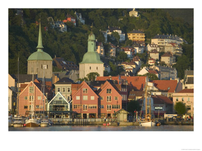 Kos Church And Dom Church Tower Behind Bergen's Harbor, Norway by Russell Young Pricing Limited Edition Print image